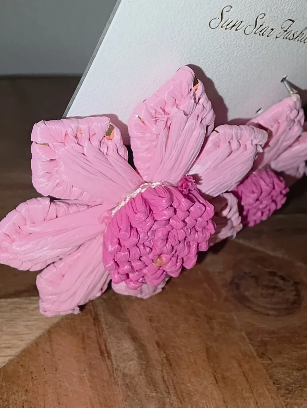 Pink Floral Statement Rafia Earrings In Pink With Fuchsia